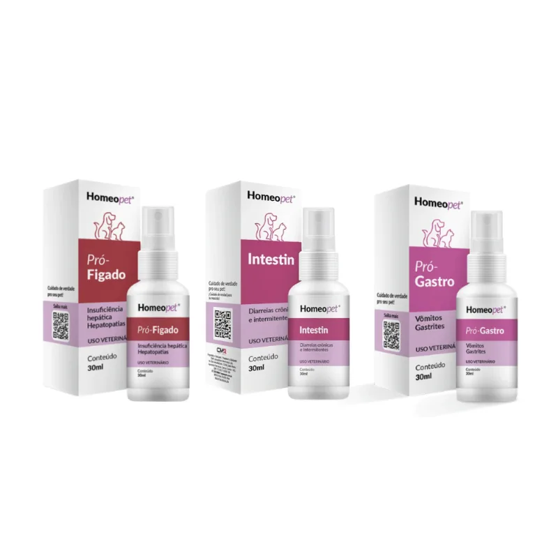 Kit Pró Fígado + Pró Gastro + Intestin Cães Homeopet 30ml