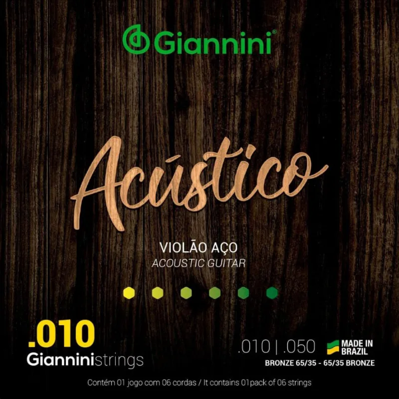 Kit 3 encordoamento violão aço giannini geswam acústico 010