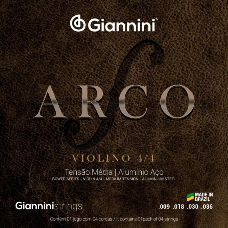 Kit 3 encordoamento violino aço giannini geavva médio série arco