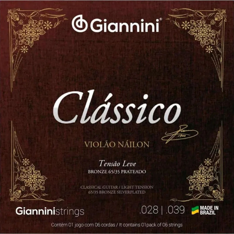 Kit 2 encordoamento violão nylon giannini genwpl leve clássico