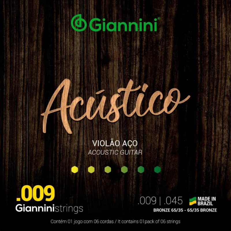 Kit 5 encordoamento violão acústico aço giannini geswal.009