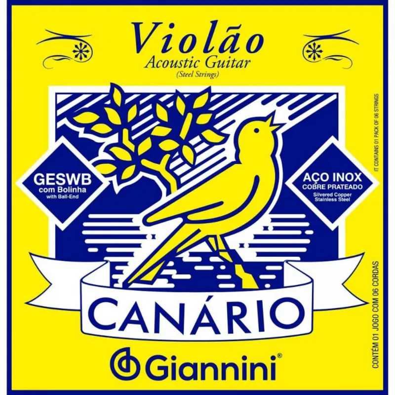 Kit 3 encordoamento violão aço giannini geswb série canário