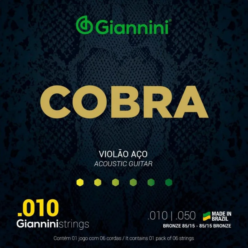 Kit 5 encordoamento violão aço giannini geefle série cobra 010