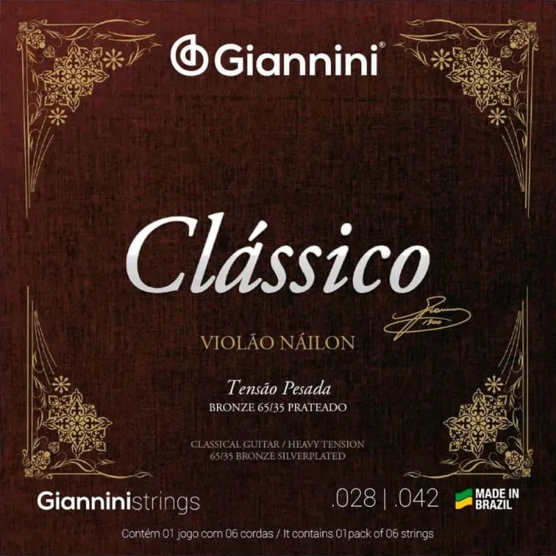 Kit 2 encordoamento violão nylon giannini genwpa pesada clássico
