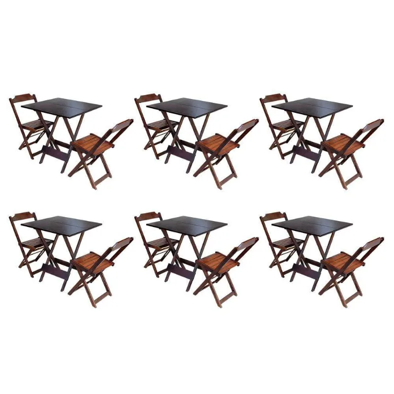 Kit 6 Conjuntos De Mesa Dobravel Com 2 Cadeiras De Madeira 70X70 - Imbuia - Marrom