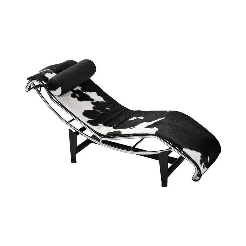 Chaise Lc-4 Inox Em Couro Vaquejada Preto E Branco - Cor: Branco