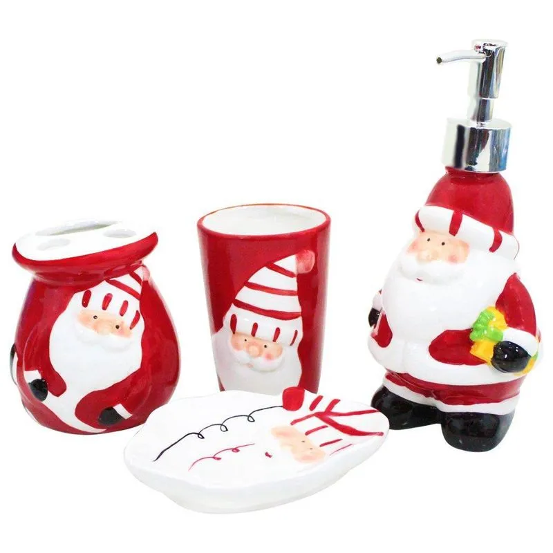 Decoração Natal Kit 4 Peças Papai Noel Banheiro Natalino