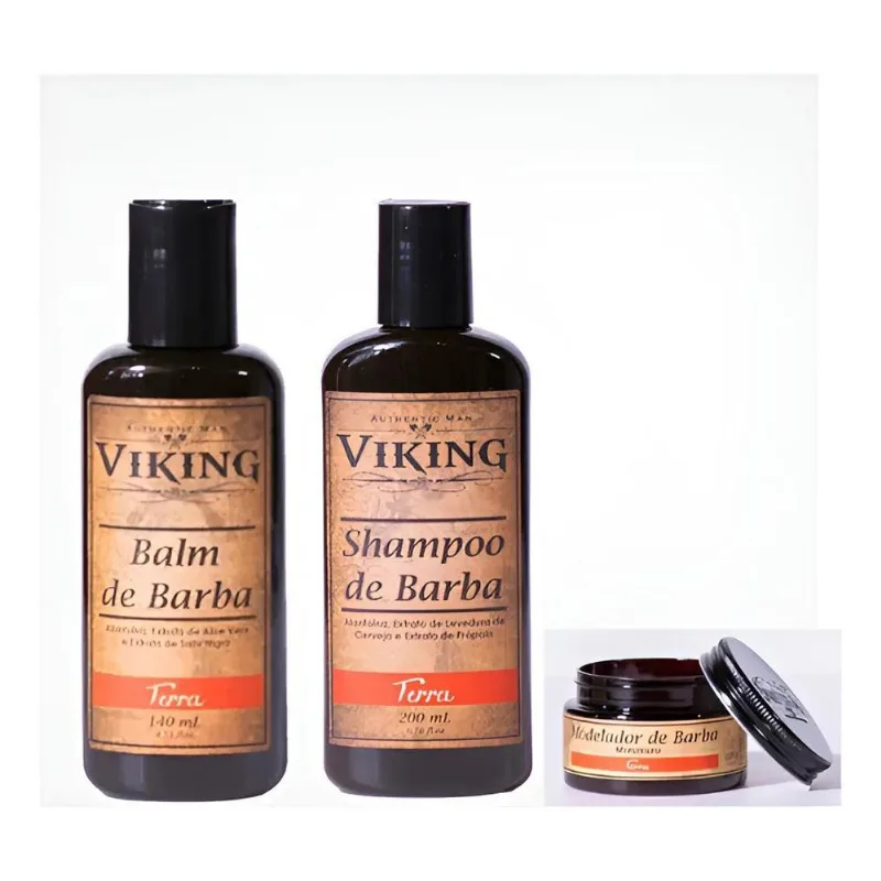 Kit Balm + Shampoo + Modelador De Barba - Viking Amadeirado