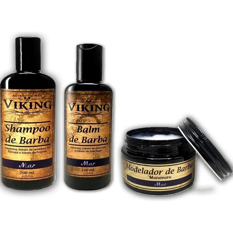 Kit Shampoo, Modelador E Balm De Barba Viking Linha Mar