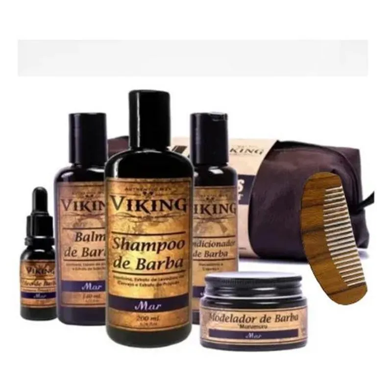 Kit Completo Para Barba + Pente Madeira - Linha Mar - Viking