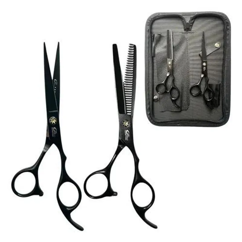Kit Tesoura Umi 6.0 - Desbaste + Laser Com Estojo Preto
