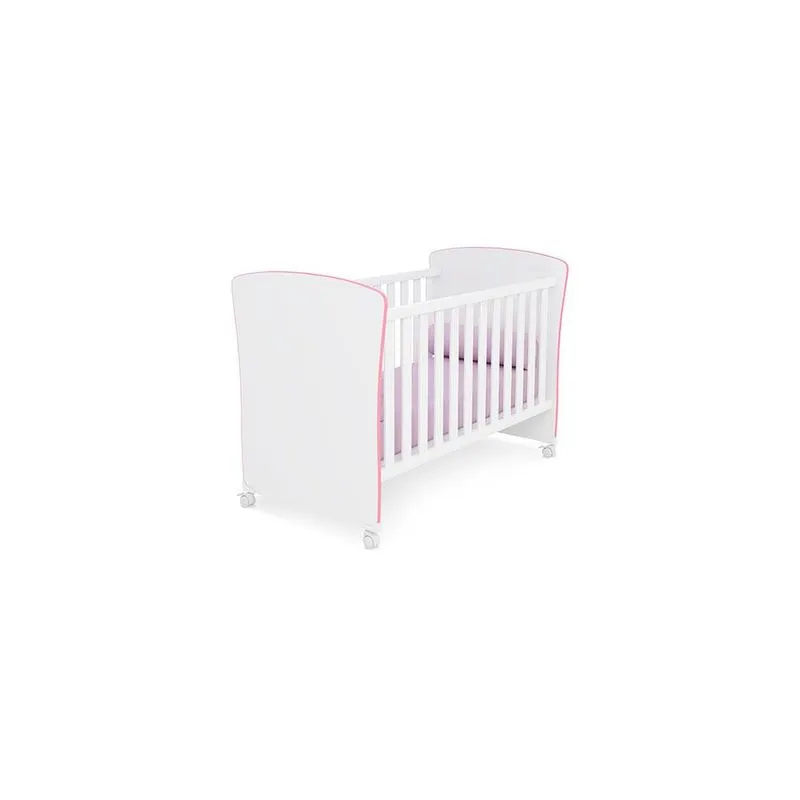 Berco Mini Cama Com Perfil e Rodízio Doce Sonho Rosa/Branco- Qmovi