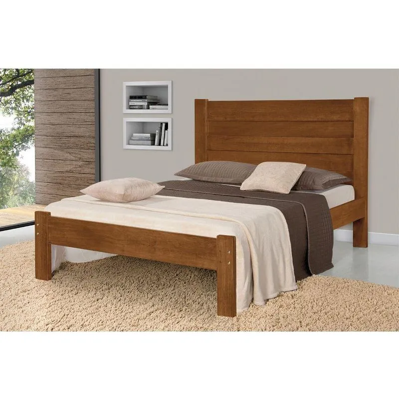 Cama Casal Modelo Lara Em Madeira Maciça Com Design Clássico Imbuia