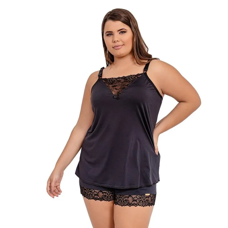 Pijama Baby Doll Imi Lingerie Em Microfibra E Renda Plus Size Cecília