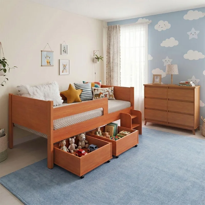Conjunto Cama Infantil Luna Plus com Cômoda Londres 6 Gavetas 92cm Nature Luna