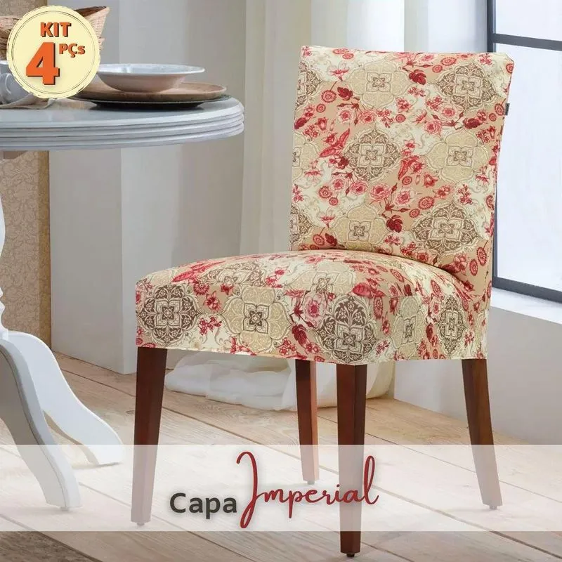 Kit Capa De Cadeira Imperial Malha Suplex Com Elástico 4 Pçs