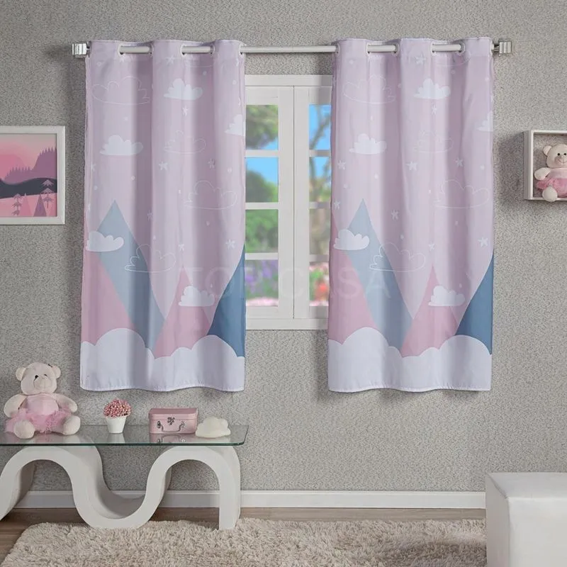 Cortina Infantil Quarto Bebe Menina Montanha Rosa 200X150