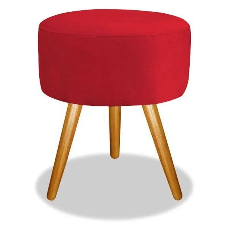 Puf, Puff Para Sala, Puff Redondo, Decoração Suede Vermelho