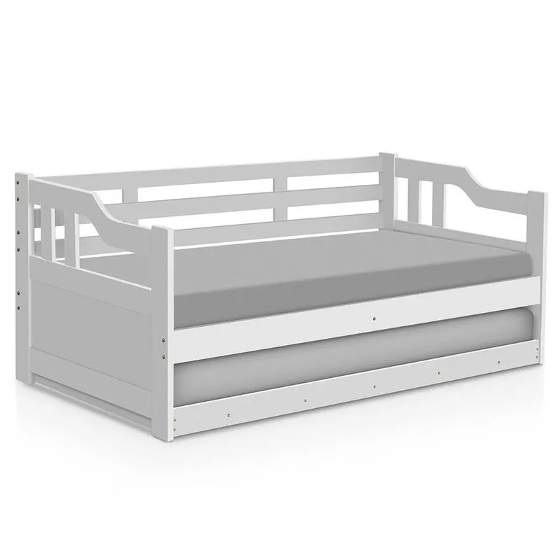 Sofa Cama Solteiro De Madeira Maciça Com Cama Auxiliar Atraente Branco