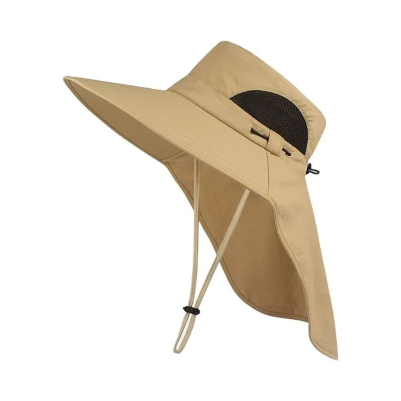 Chapéu Boné Pescador Australiano Respirável Ajustável UPF50+ Pesca Trilha Camping Único / Bege