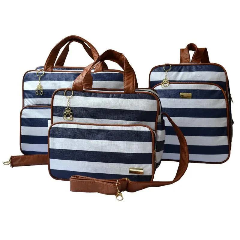 Bolsa Grande Média Mochila 3 Peças Enxoval Listrado Azul