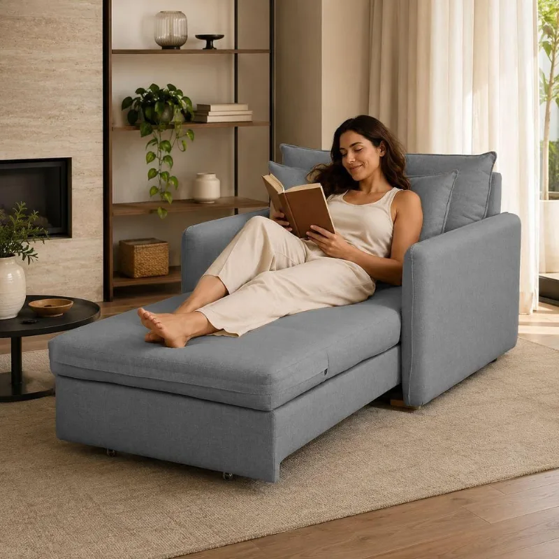 Poltrona Cama Maricá Retrátil em Linho com Espuma D28 Cinza Lufer Estofados 100CM
