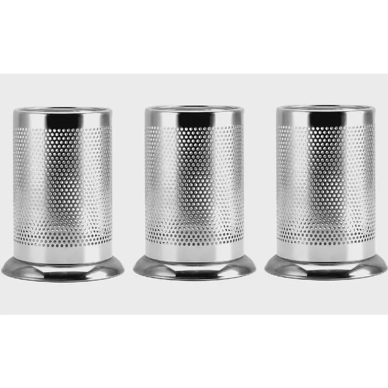 Kit 3 Porta Talheres De Inox Redondo Vazado Escorredor Louça