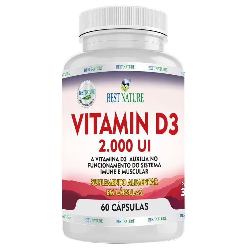 Vitamina D3 2.000ui 60cp Gelatina Vegetal Vegana Best Nature