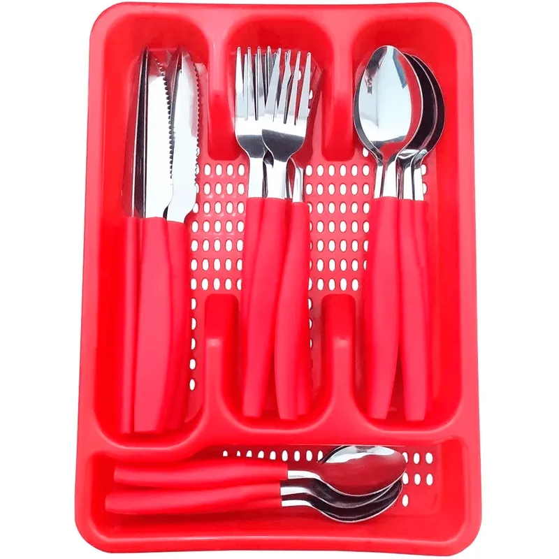 Jogo Talheres 25pcs Com Organizador Vermelho