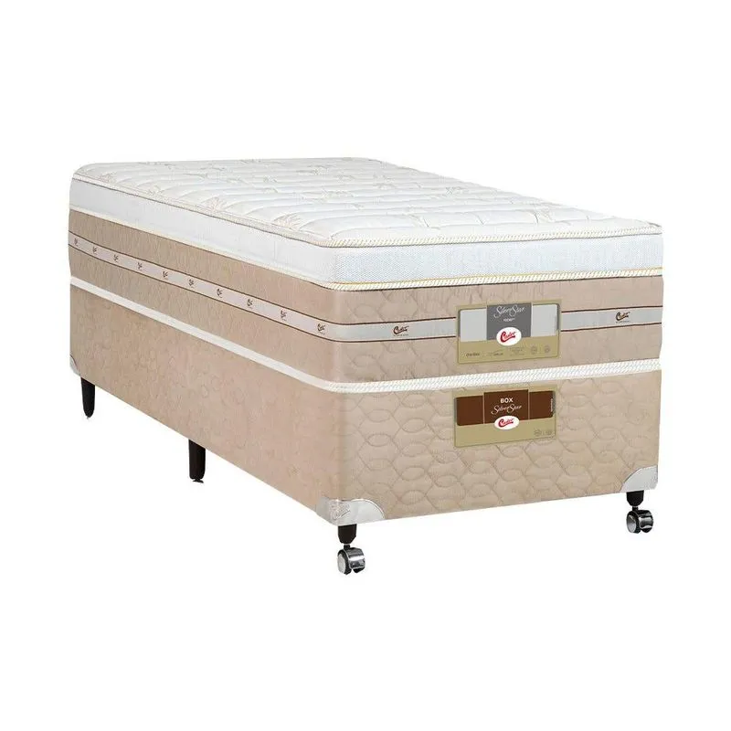 Cama Box + Colchão Castor Solteiro Silver Star Air One Face Pocket 120x203x59cm