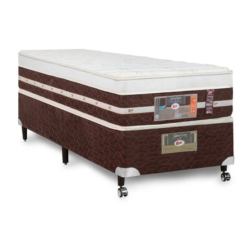 Cama Box + Colchão Castor Solteiro Silver Star Air One Face Hibrido 100x200x59cm