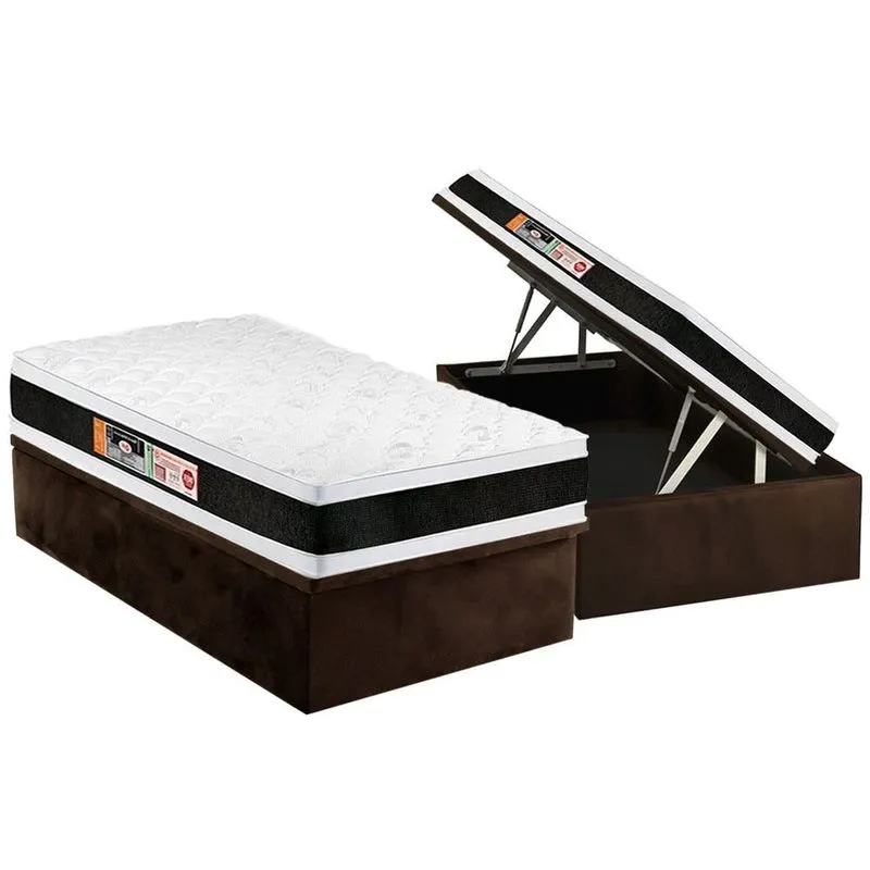 Conjunto Box Baú Solteiro: Colchão Espuma Castor D45 Black e White Air + Base CRC Suede Brown (88x188)