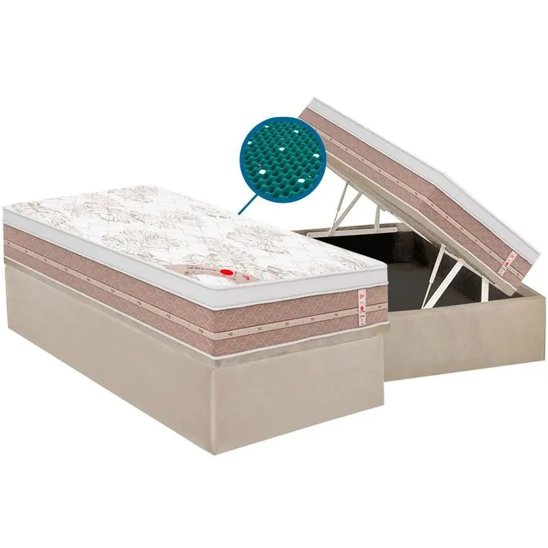 Cama Box Baú Solteiro: Colchão Magnético Castor Niponpedic + Base CRC Courano Bege (88x188)