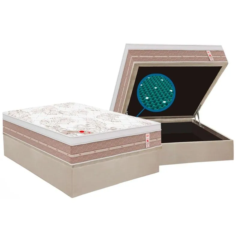 Cama Box Baú Casal: Colchão Magnético Castor Niponpedic + Base CRC Courano Bege (138x188)