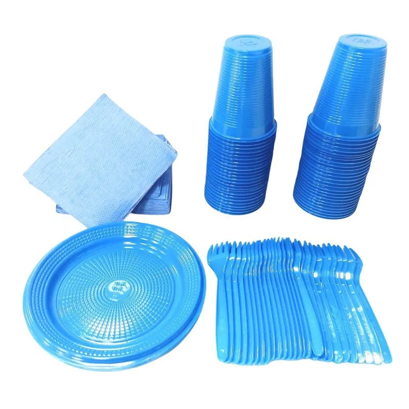 Kit Descartáveis Para Festas Azul 200 Itens