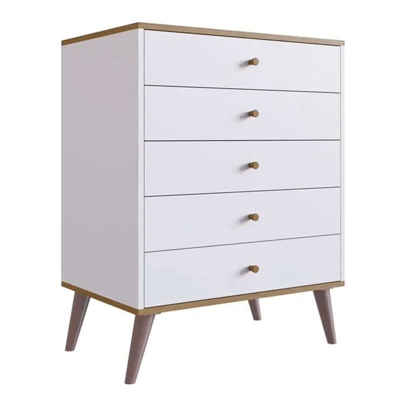 Comoda Retro 5 Gavetas RE003 Branco Mel PP Milani Store