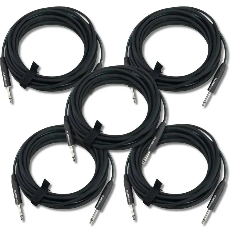 Kit 5 Cabo P10 + P10 3.05m 0.30mm Classic Séries Preto