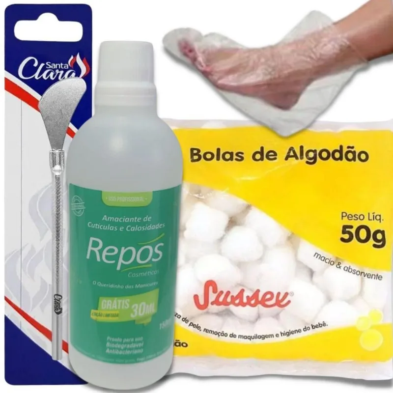Kit Spa Dos Pés Repos Amaciante Espátula Botinha Algodão