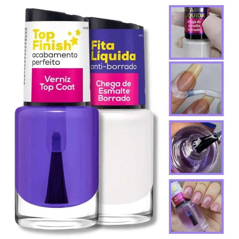 Super Verniz Top Coat E Fita Liquida Cuidados Especiais Cora