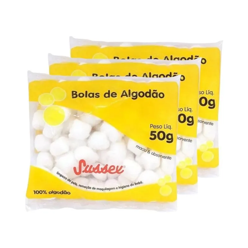 Kit 3 Pacotes Bolas De Algodão Limpeza Facial Maquiagem 50g