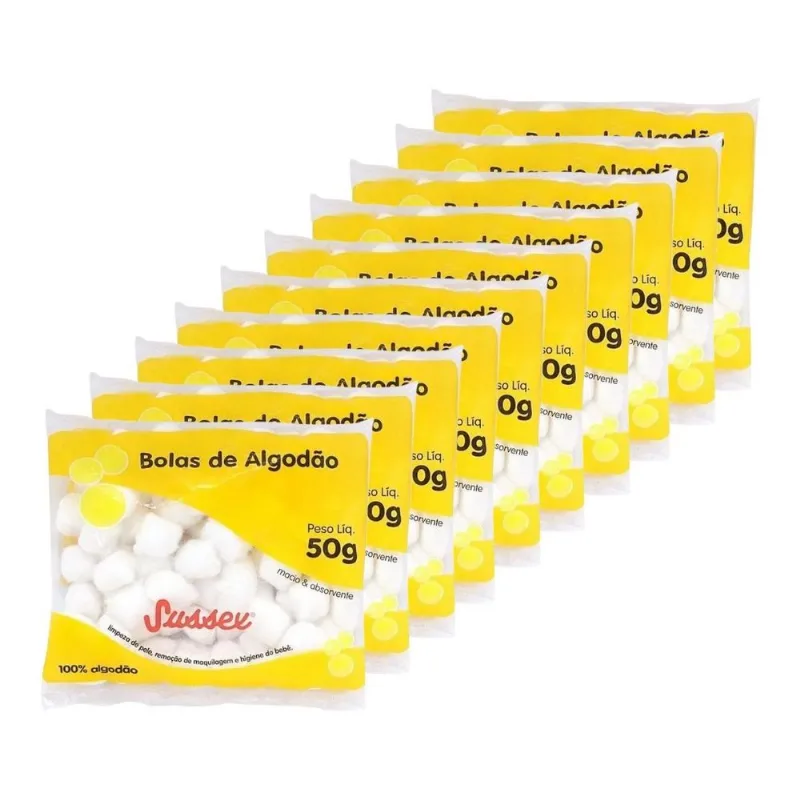 Kit 10 Pacotes Bolas De Algodão Limpeza Facial Maquiagem 50g