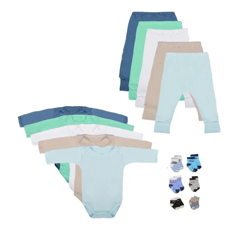Body Bebê Calça Mijão e Meias Kit 16 Peças Manga Longa Masculino Roupinha de Bebê