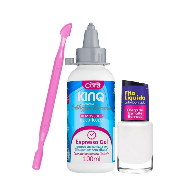 Kit Removedor De Cutículas Kinq Espátula E Fita Líquida
