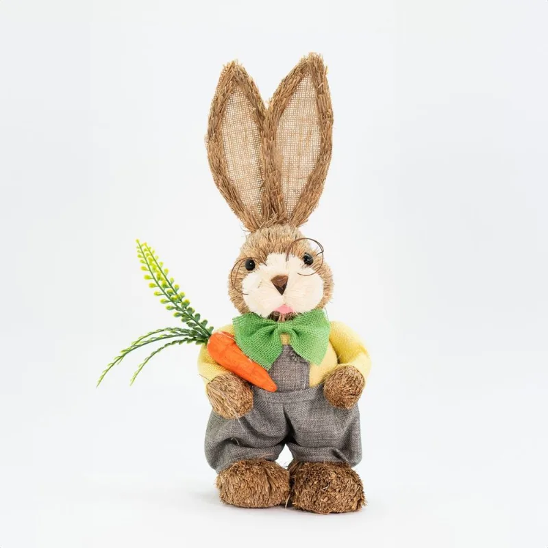 Coelho De Páscoa Em Palha Enfeite Coelhinho Fazendeiro 48cm