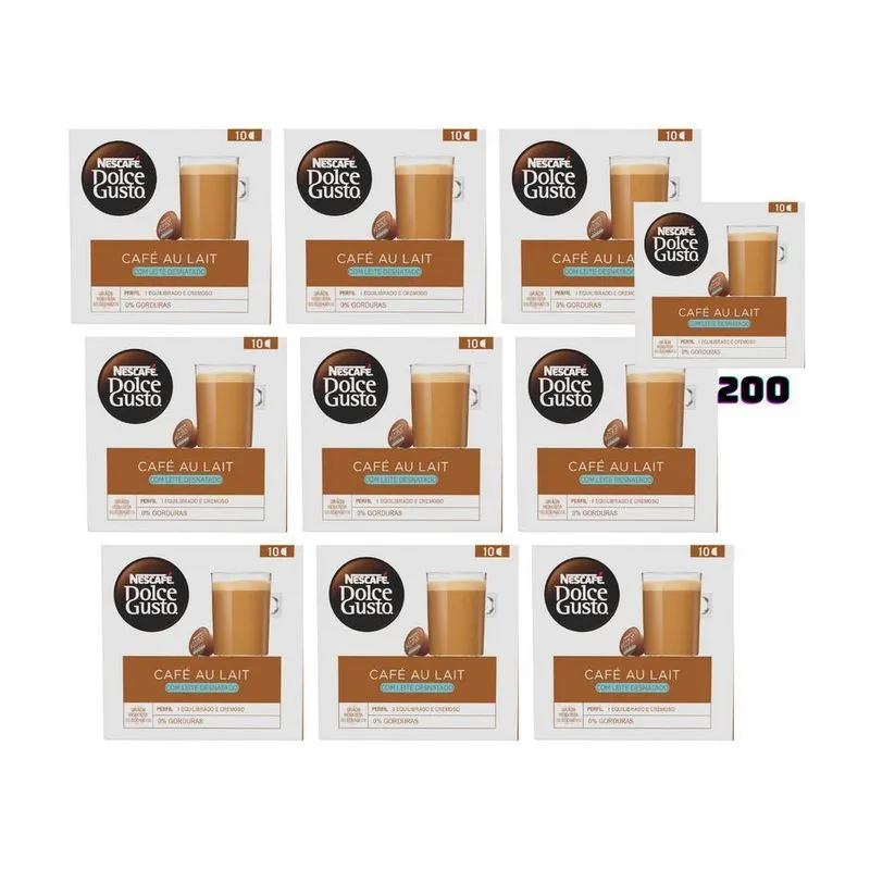 Kit 200 Cápsulas Café Com Leite Desnatado Dolce Gusto