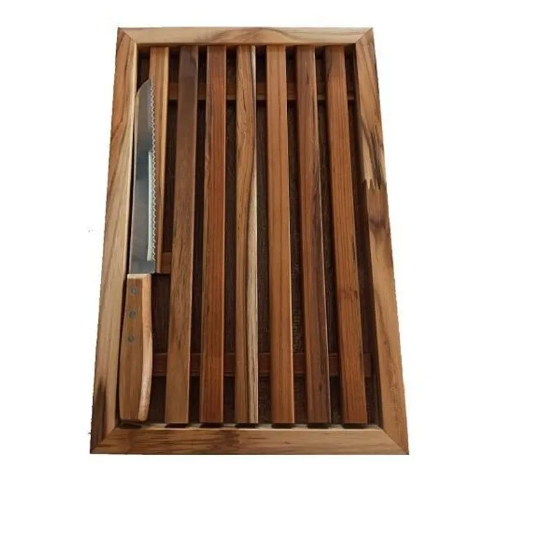 Migalheira Madeira Com Faca Pão Em Bambu 40x26cm Oeste Wood