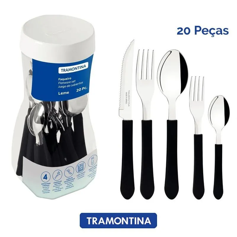 Kit Jogo Faqueiro Leme 20 Peças Aço Inox Tramontina Preto