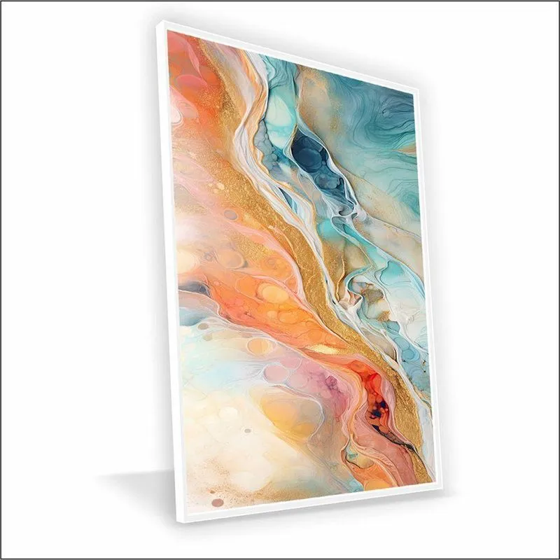 Quadro Marmorizado Salmão Canvas Sem Vidro Tamanho-moldura 20x30 Filete Cor Branca