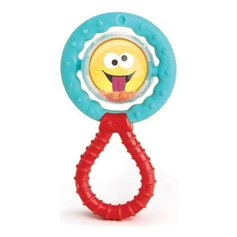 Mordedor E Chocalho Gira-Gira Carinhas Colorido Baby Elka Azul E Vermelho