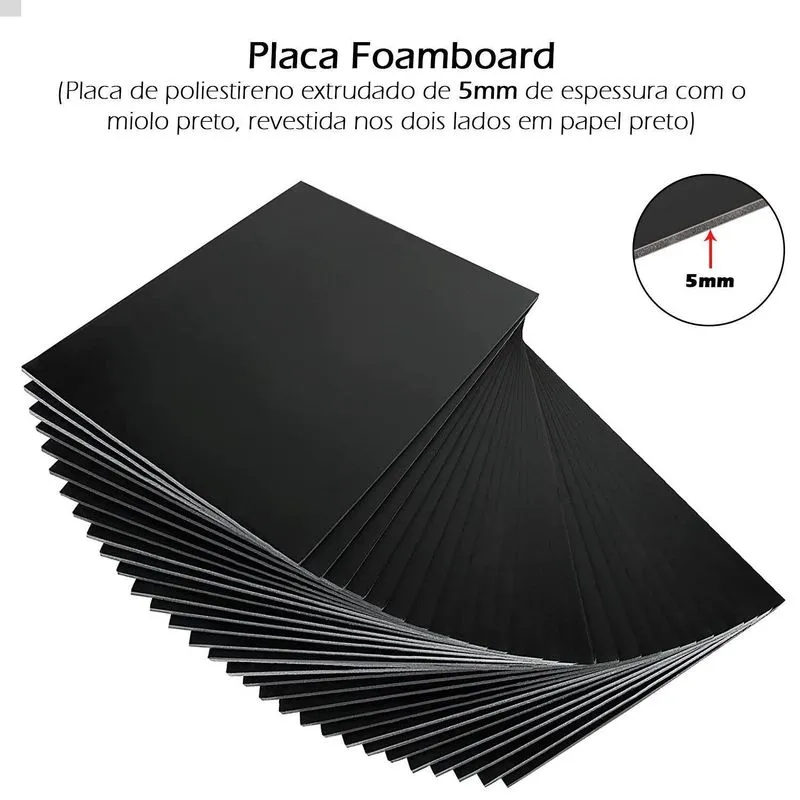 3x Placa Foam Board 22,5x30 A4 Preto 5mm Papel Maquete Pluma